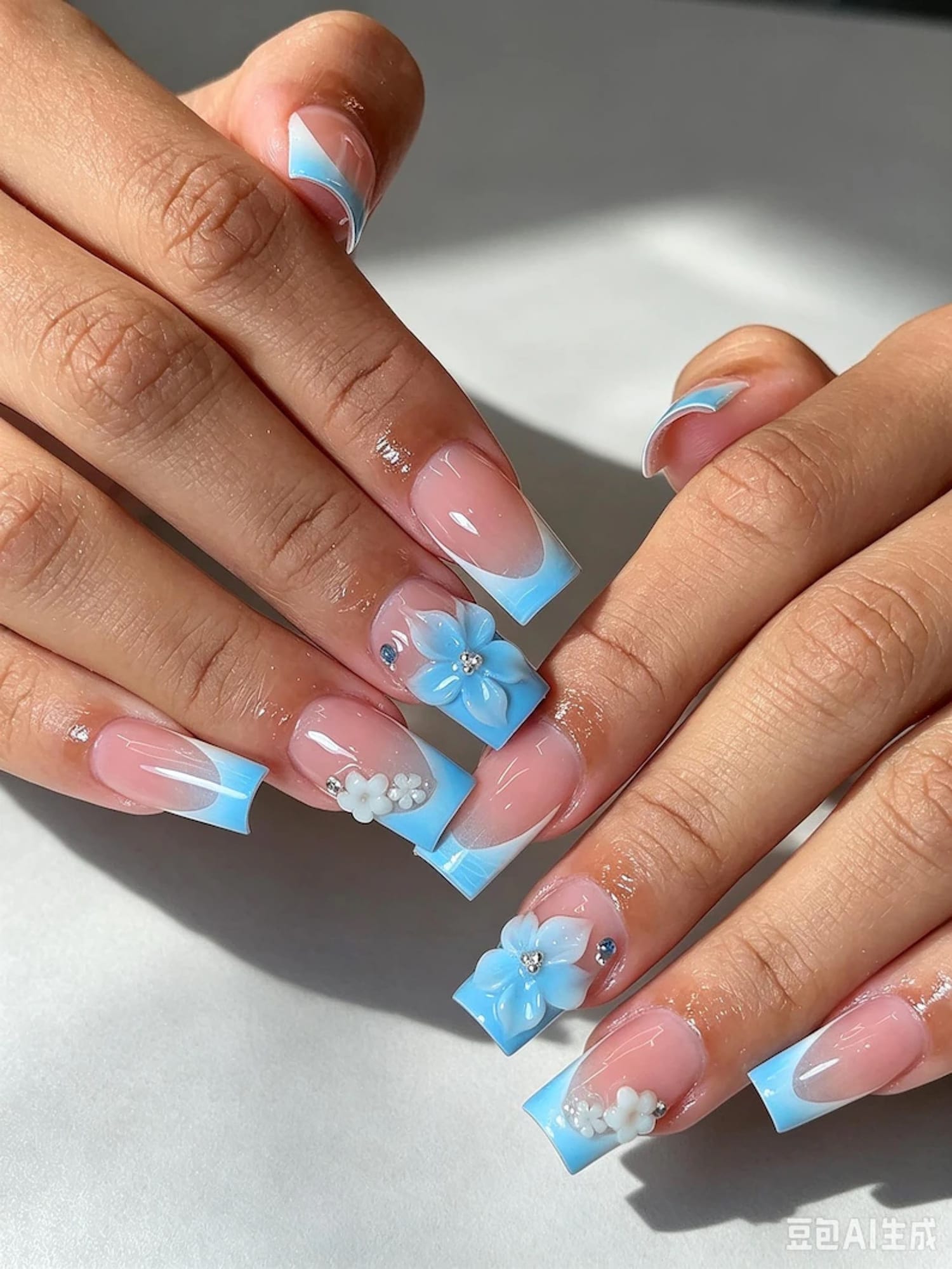 Pink and blue ombre nails