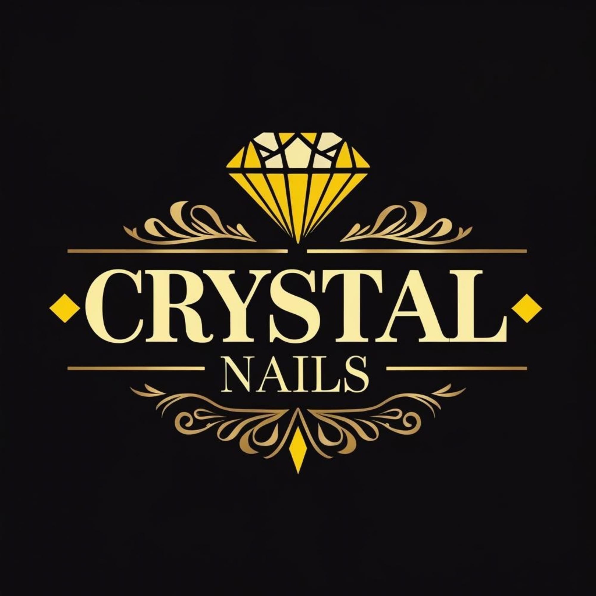 Crystal Nails logo with a gold diamond